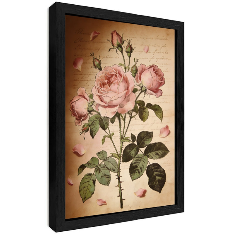 Reproduction d'art encadrée noire, rose, rose ou chou, H 37 po x l 25 po