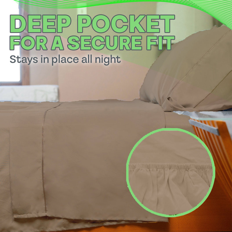 Ultra Soft Bamboo Sheet Set - 4 Pc Set - Wrinkle Resistant - Cooling Sheets with Deep Pockets, Dark Khaki