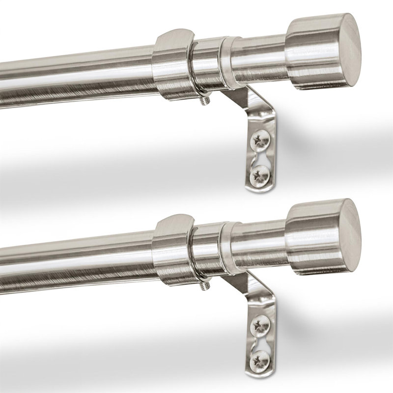 Harbour Housewares Extendable Metal Curtain Poles Kit - Pack of 2, 2cm H x 150cm L x 2cm W,  Brushed Nickel