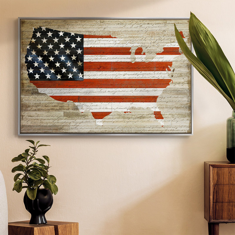 Drapeau américain encadré sur toile, H 27 po x l 41 po x P 2 po, Encadrement argenté