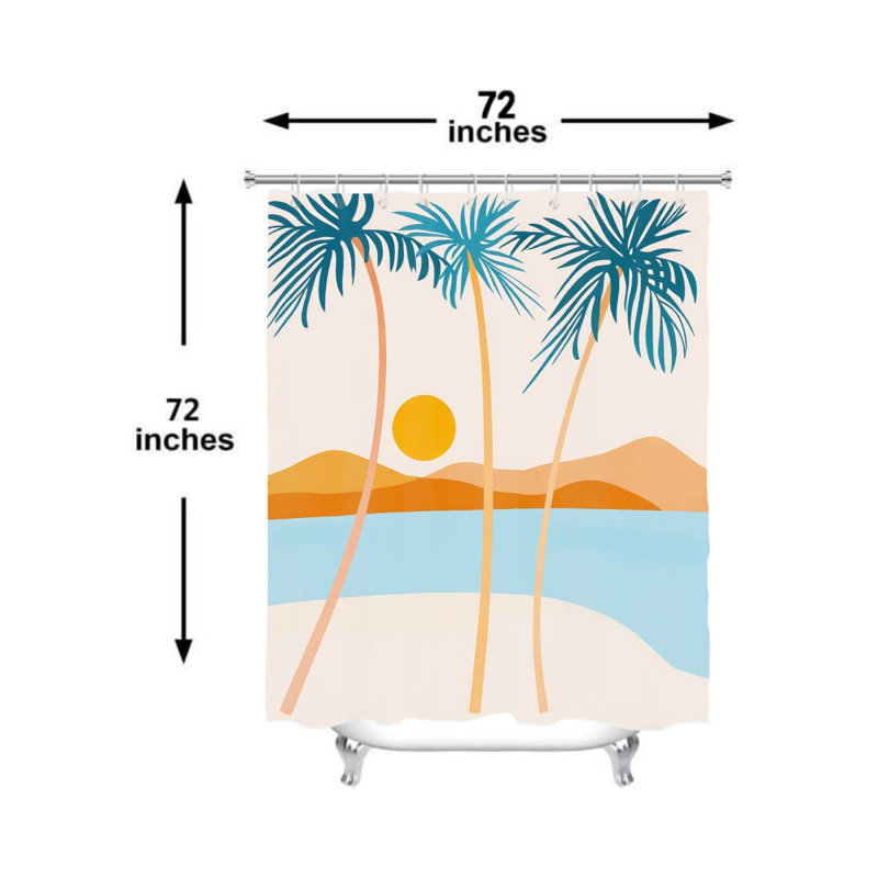 Rideau de douche abstrait turquoise style bord de mer tropical, 183 x 183 cm, idéal pour une salle de bain de vacances.