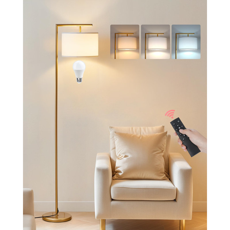 Dimmable LED Floor Lamp With Remote & Adjustable Shade - Modern Arc Light For Living Room, Bedroom, Office