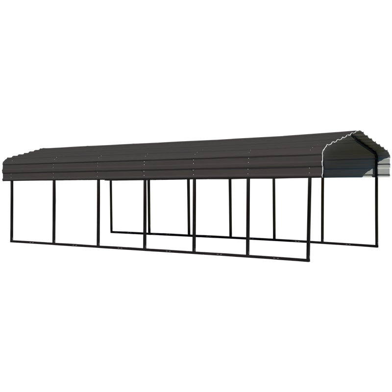 Charcoal Galvanized Steel Carport with Black Frame, 10 ft. x 29 ft. x 7 ft.