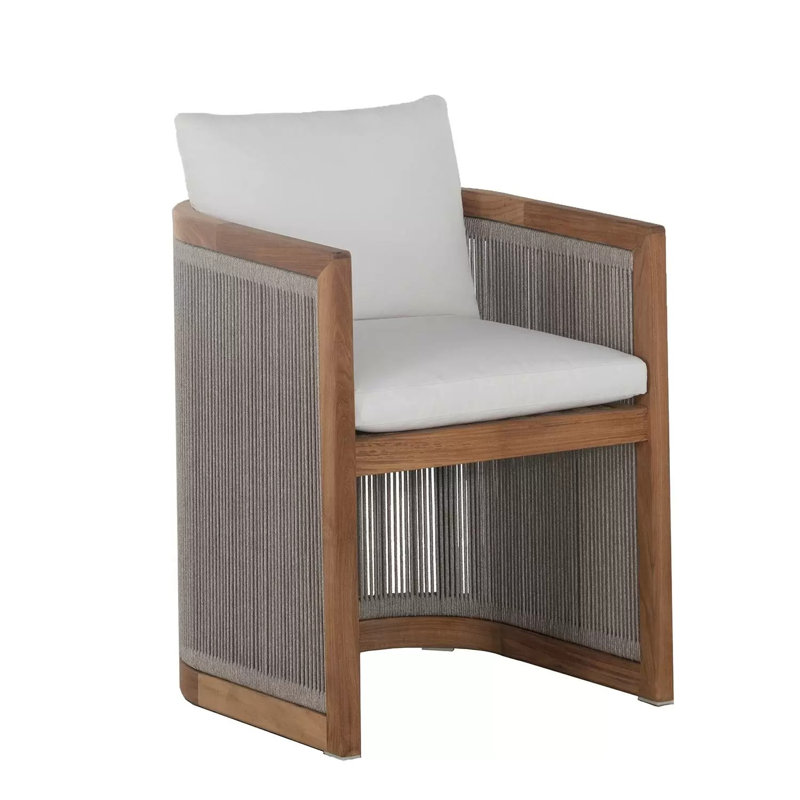 Avalon Teak Outdoor Dining Chair - Natural Rope, No, Linen Chambray