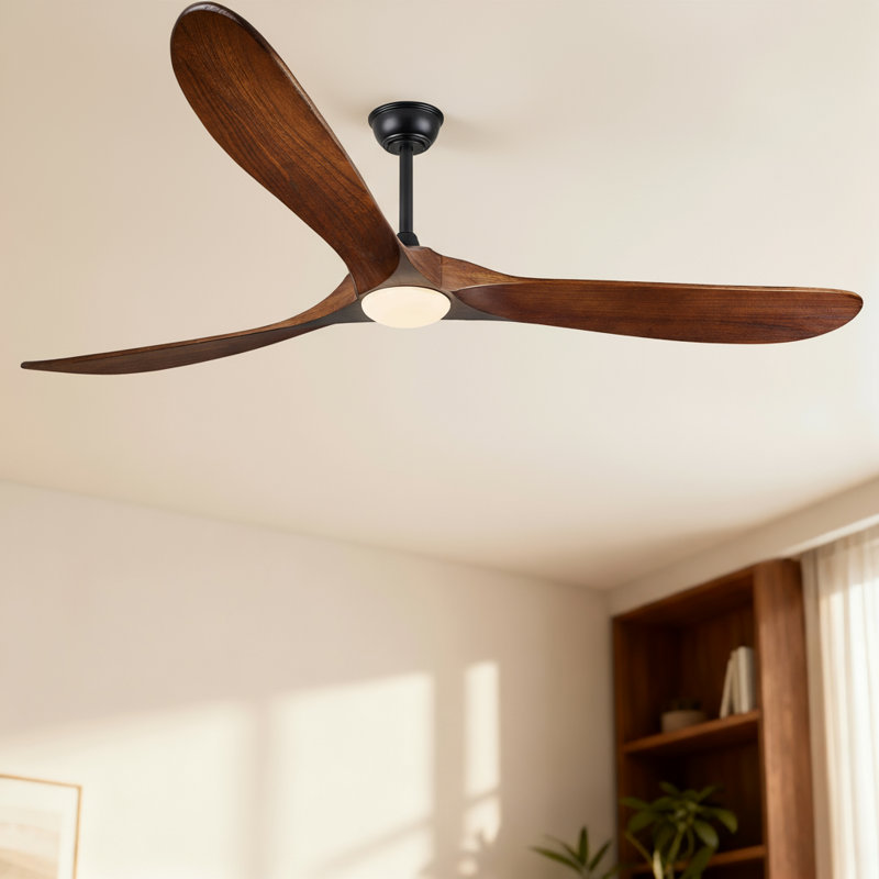 Orren Ellis 3 - Blade LED Propeller Ceiling Fan with Remote Control and Light Kit Included, 52" Wide, Walnut