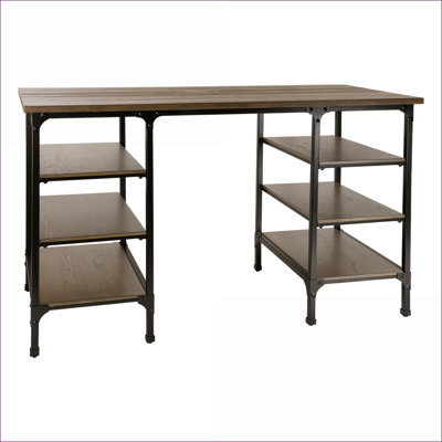 Bureaux: Bureau d'écriture à hauteur de comptoir avec 6 tablettes, style transitionnel industriel, naturel vieilli et amp; Finition noir rustique, l 60 po x P 28 po x H 36 po | Noir, naturel | Bois d'ingénierie, métal