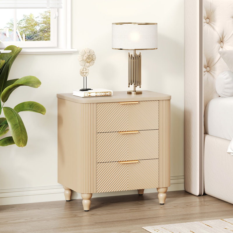 Tables de chevet en MDF champagne avec rangement, conception moderne pour chambre à coucher et salon