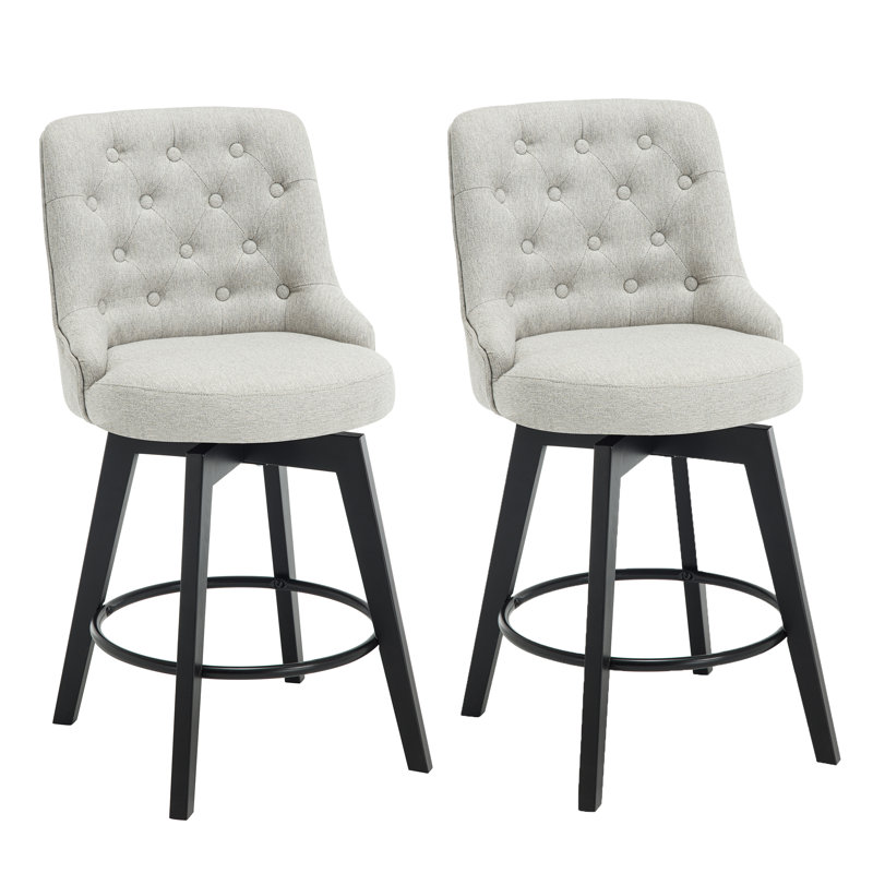 Swivel Upholstered 26'' Counter Stool Wood Leg, Beige Gray