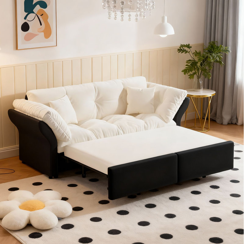 Canapé-lit convertible 3-en-1 Burwell, Velours beige