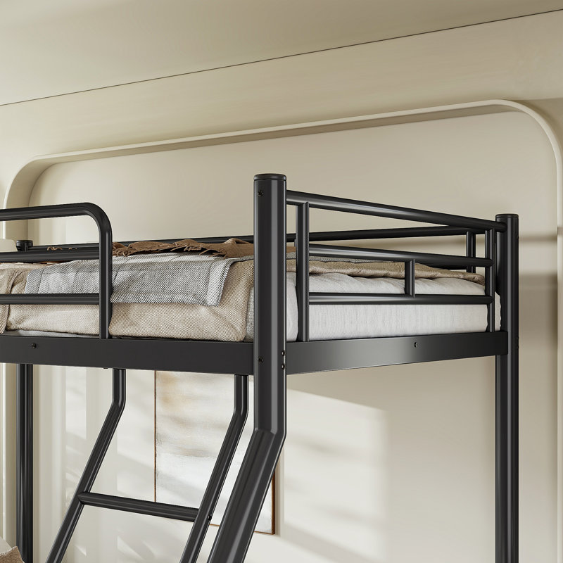 Lit superposé en métal Queen size x Queen, 160 cm L x 149 cm l x 244 cm H, monobloc, structure tubulaire ronde noire, insonorisée, sans sommier.