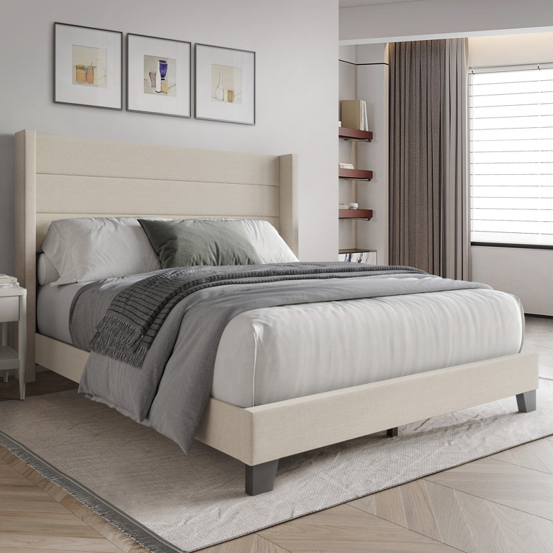 Lit à panneau tapissier Monterrey, Beige, Grand