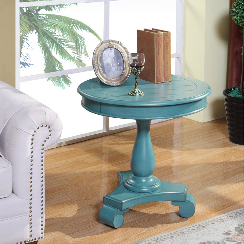 Table gracieuse en bois sarcelle - piédestal, 26,5 po de hauteur, 26 po de largeur, piédestal coloré spacieux, X 26,5 po