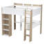 Lit mezzanine double en bois massif avec bureau, tablettes supérieures, tringle à vêtements, lit pour enfant en chêne blanc