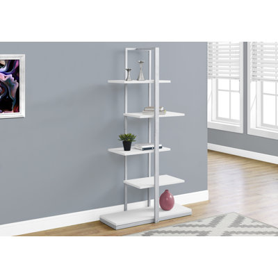 Bookshelf, Bookcase, Etagere, 5 Tier, 60"h, Office, Bedroom, White Laminate, Grey Metal, Contemporary, Modern