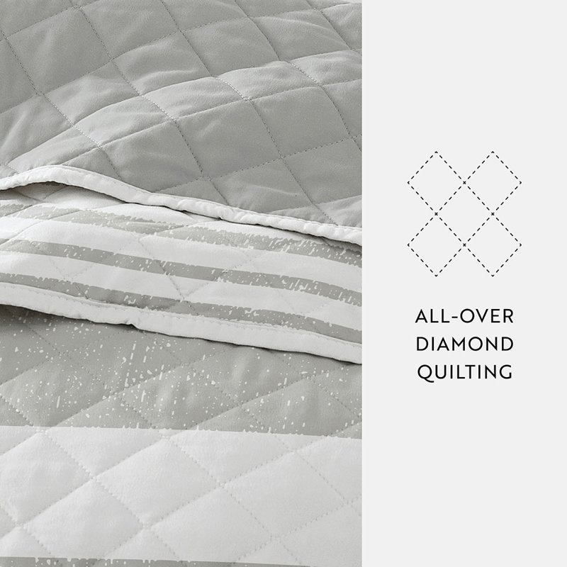 Quilt Coverlet Set All Season Patterned Reversible Microfiber Ultra Soft Bedding in Summer Stripes
