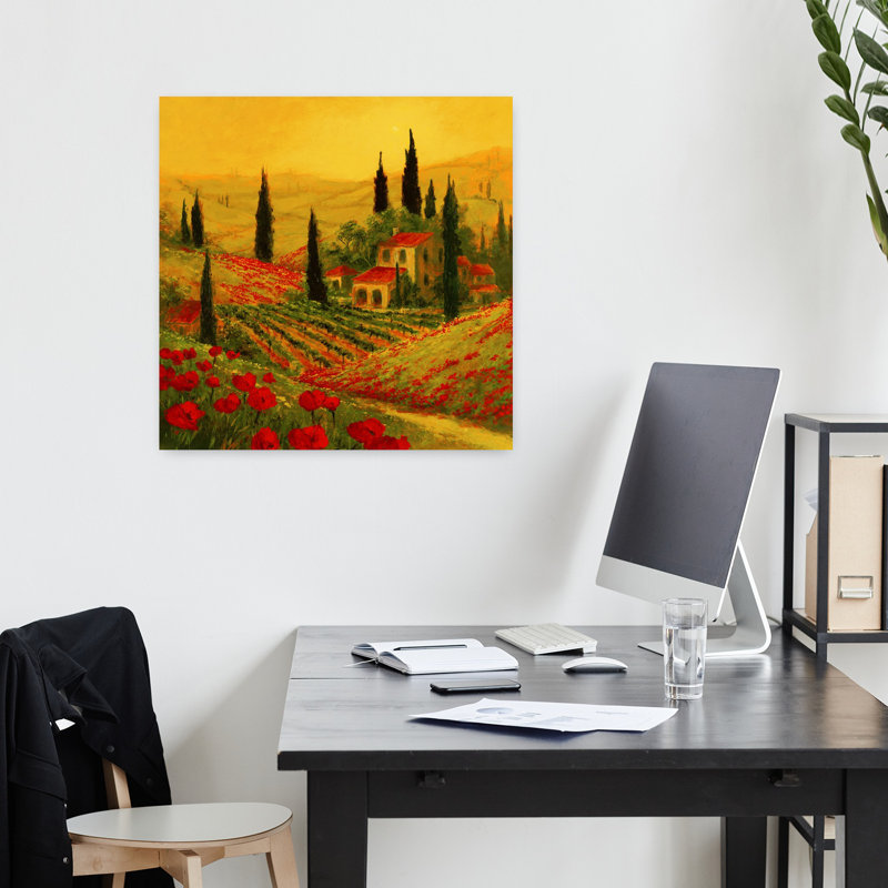 Coquelicots de Toscano II, art contemporain de fleur de coquelicot, H 18 po x l 18 po