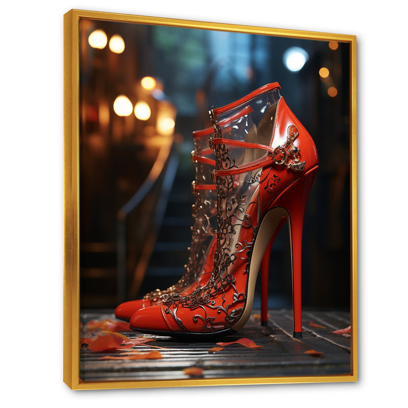 Fashion Red High Heels I - Imprimé, Cadre flottant doré, H 32 po x l 16 po x P 1 po