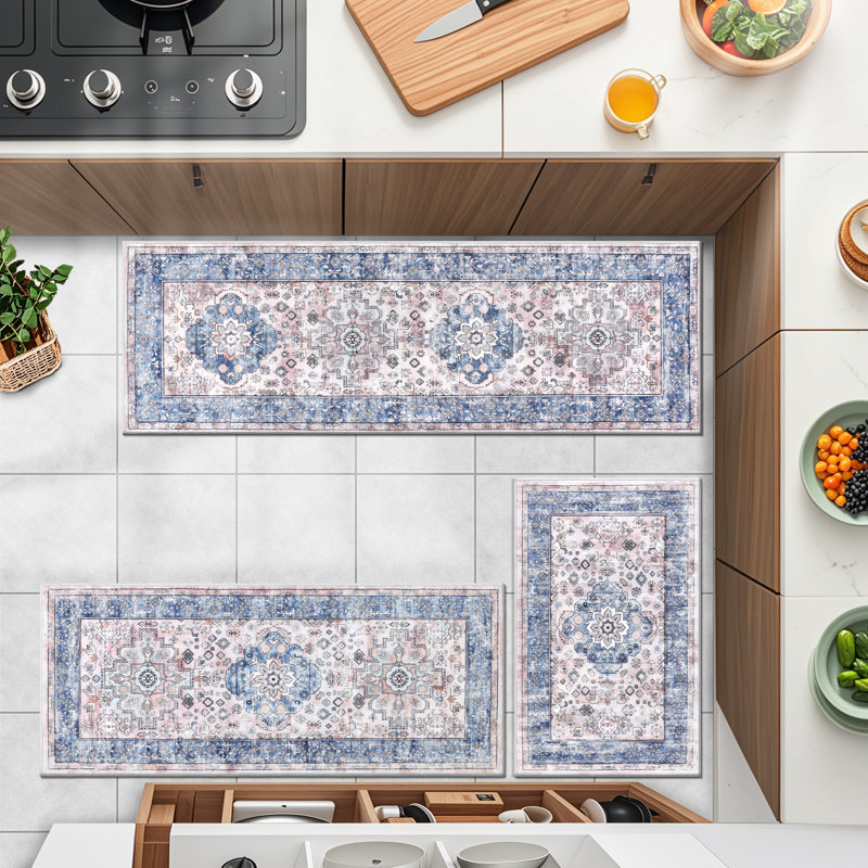 Machine Washable Non-Slip Kitchen Mat, Blue