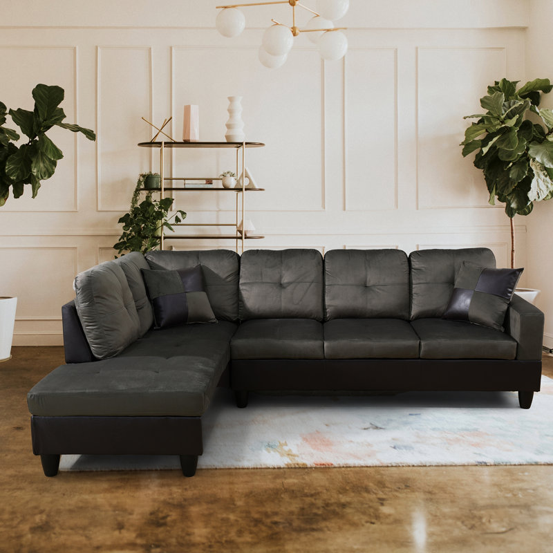 Kivah Velvet L-Shaped Sectional Left Hand Facing, Taupe Velvet