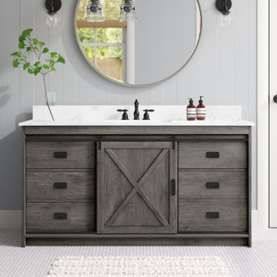 Barwicks 60Double Freestanding Bathroom Vanity with Sink,with 4 Doors and  White Resin Sink Top