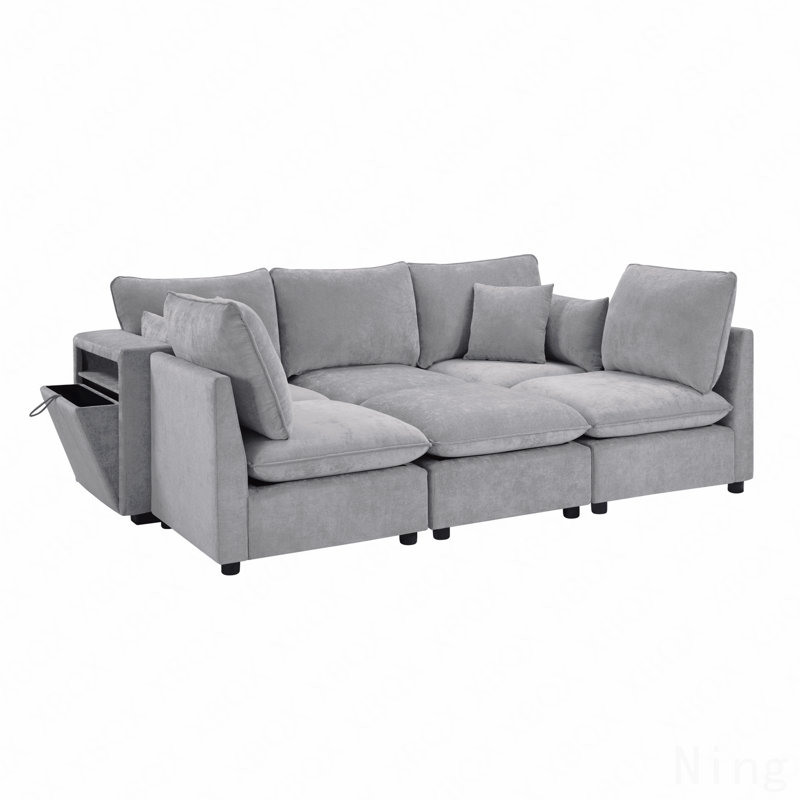 Modern Sectional Sofa Modular Sofa 93.7" U-Shaped Sofa Couch Sofa Bed L-Shaped Sofa With A Movable Ottoman, Storage Armrests And USB Ports, Grey