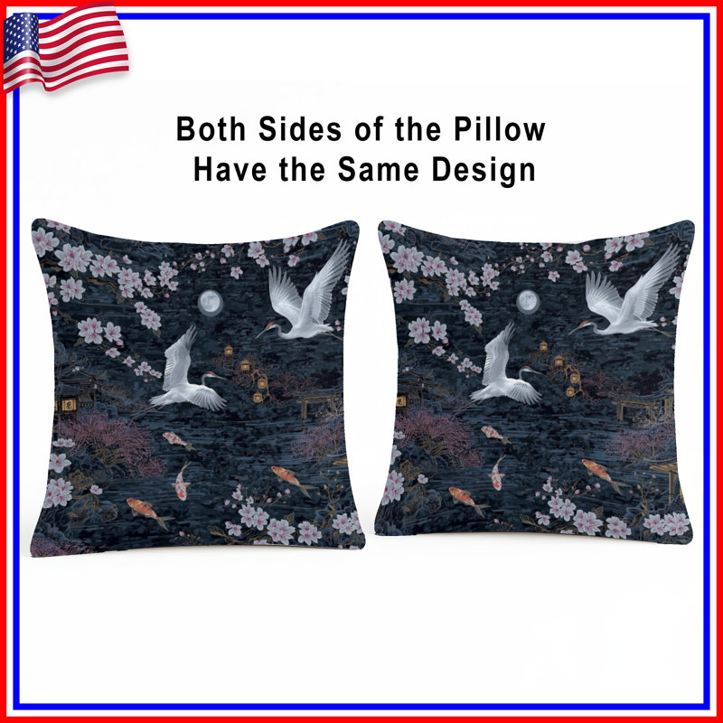 Coussins décoratifs Cranes Cherry Blossoms Moon, 26 x 26 pouces