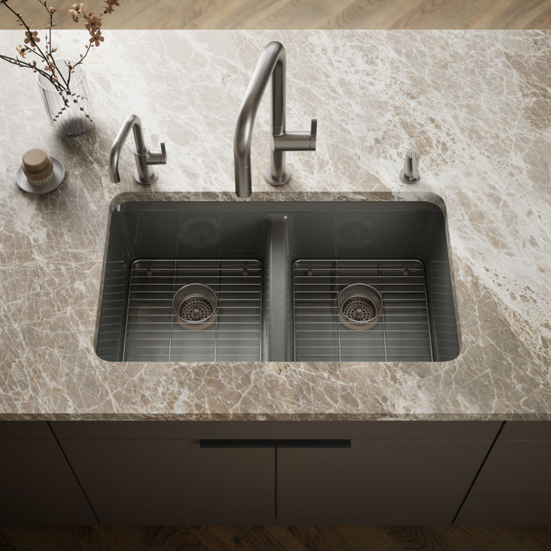 Riverby 33 In. Undermount Double-Bowl Kitchen Sink, Thunder Gray