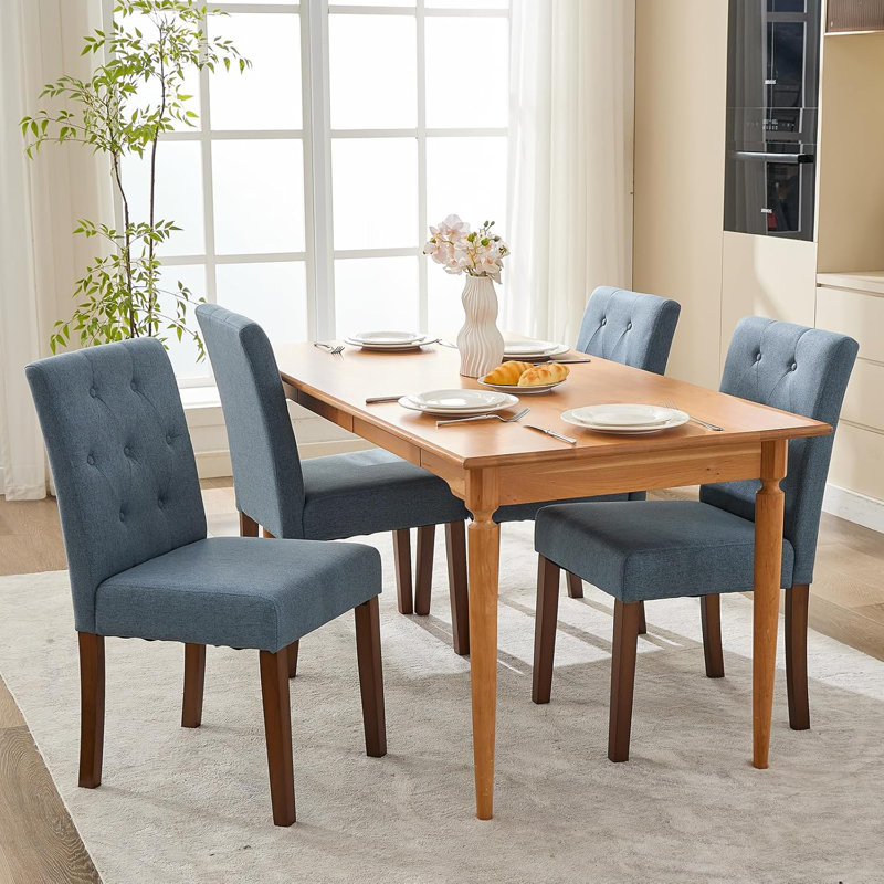 Chaises de salle à manger rembourrées en tissu avec pieds en bois et sièges rembourrés, Bleu