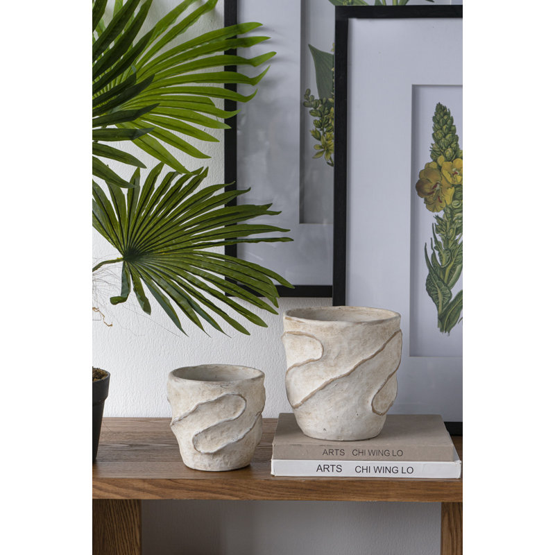 Jardinières S / 2 beige sable et ciment avec motif tourbillonnant
