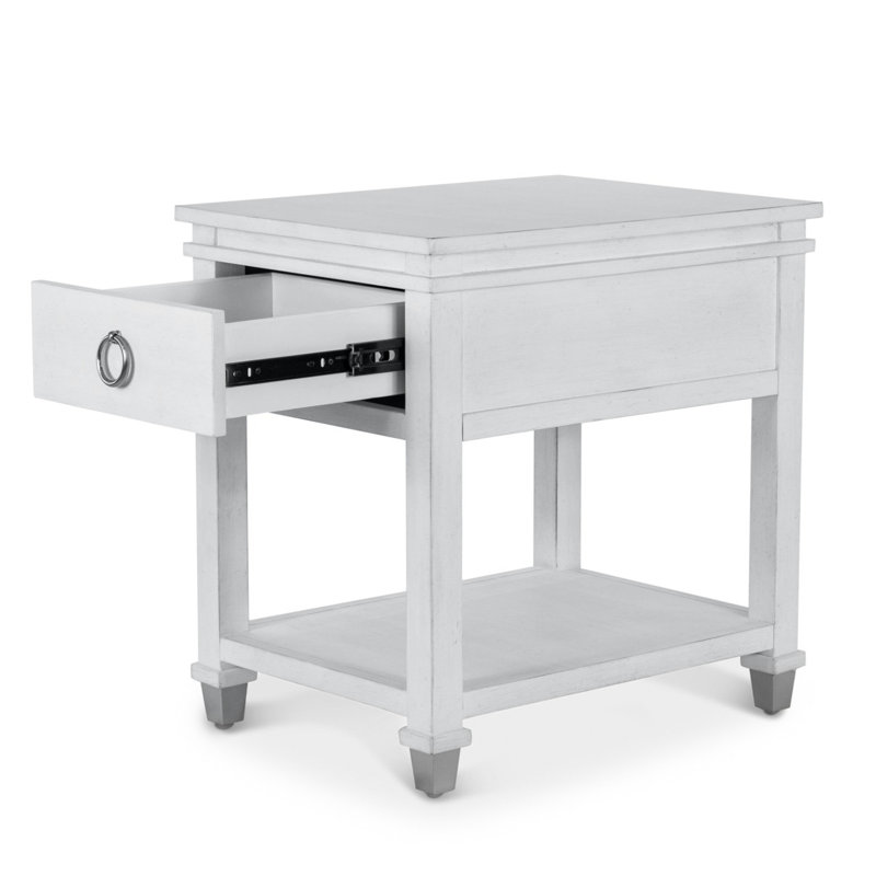 Table de chevet 1 tiroir Point Breeze - blanc frais avec finition glacis gris doux, H 24 po x l 18 po x P 24 po