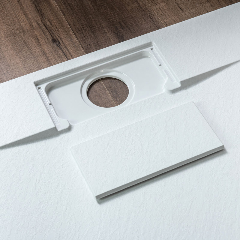 59/60" W x 31.5" D Solid Surface Shower Base, Non-Slip, Low-Profile, Curbless, Wheelchair Accessible, White, Left;Right