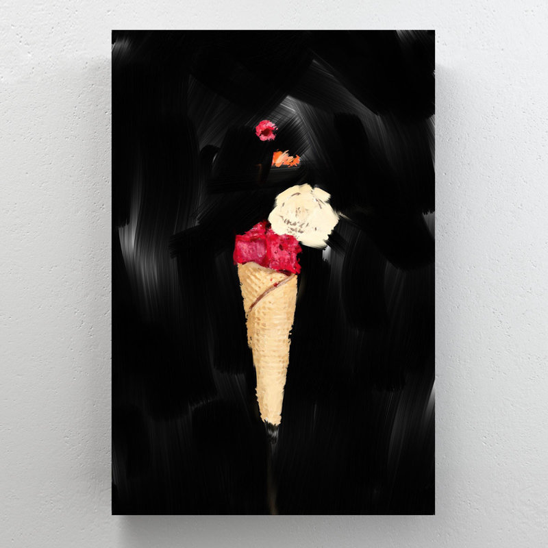 Cône de crème glacée avec crème glacée rouge et blanche - 1 pièce, reproduction d'art graphique sur toile tendue