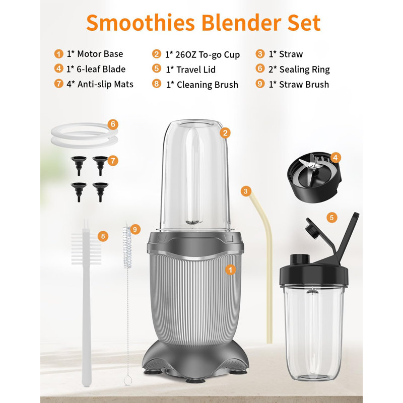 850W Upgraded Compact Smoothie Blender - Personal Blender with 26 Oz To-Go Cups and Spout Lids