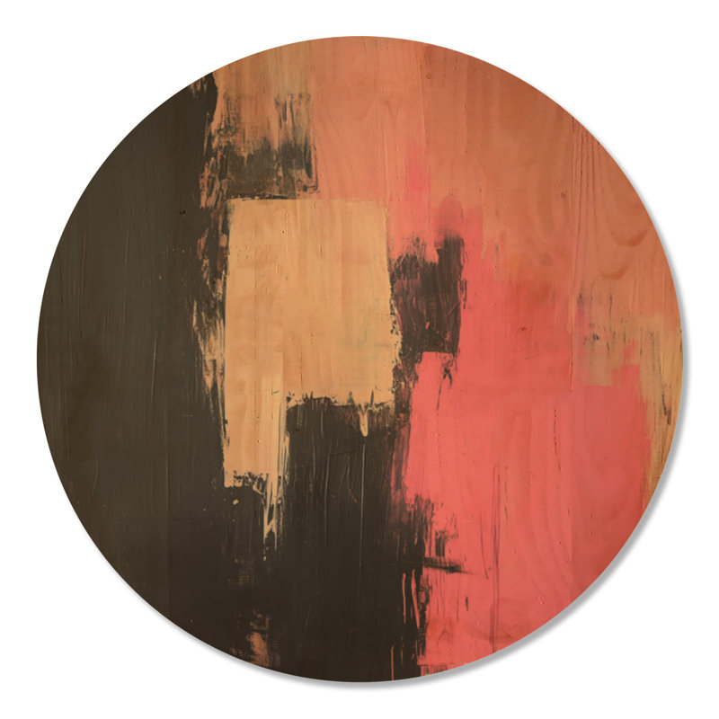 Décoration murale ronde géométrique en bois - Motif abstrait Blush And Shadow, Rond 23 po, Rond