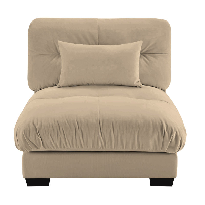 Chaise longue sans accoudoirs en velours avec coussin décoratif Milano, Tanné