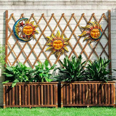 Sun Face Metal Wall Art Décor 3 Pack – Sun Moon Star Hanging For Indoor Outdoor
