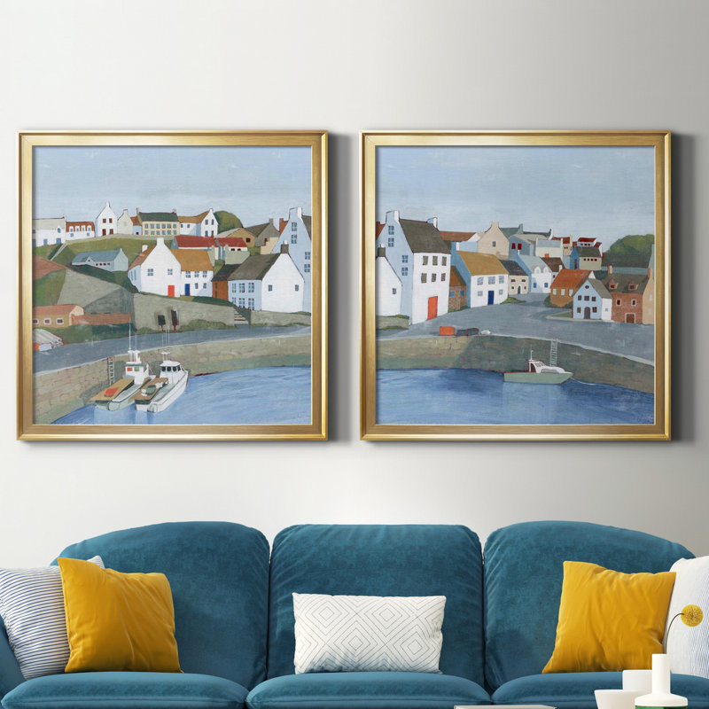 Ensemble de 2 cadres photo Old Coast Town I Old Coast Town I, Toile encadrée d'or, H 26,5 po x l 53 po x P 1,5 po
