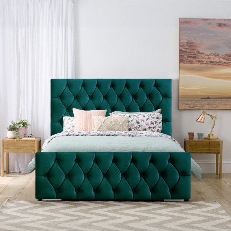 Bollman Upholstered Velvet Bed, Super King (6'), Mallard
