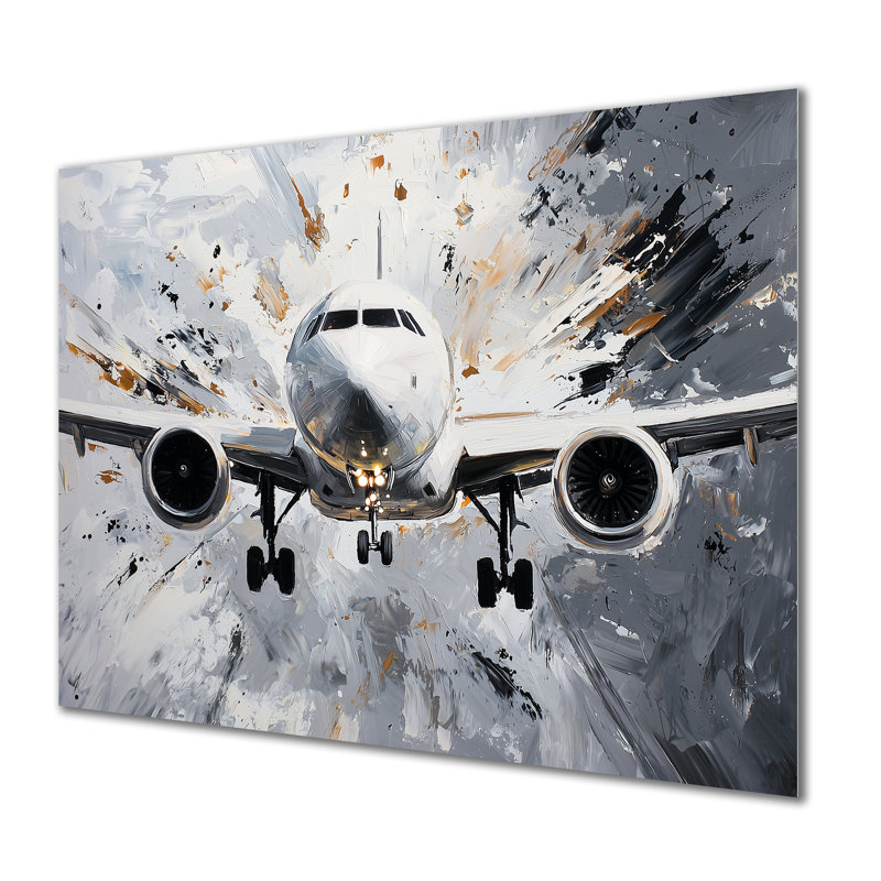 Aquarelle, avion, atterrissage sur la piste I - Avion, décoration murale en métal, impression moderne sur métal