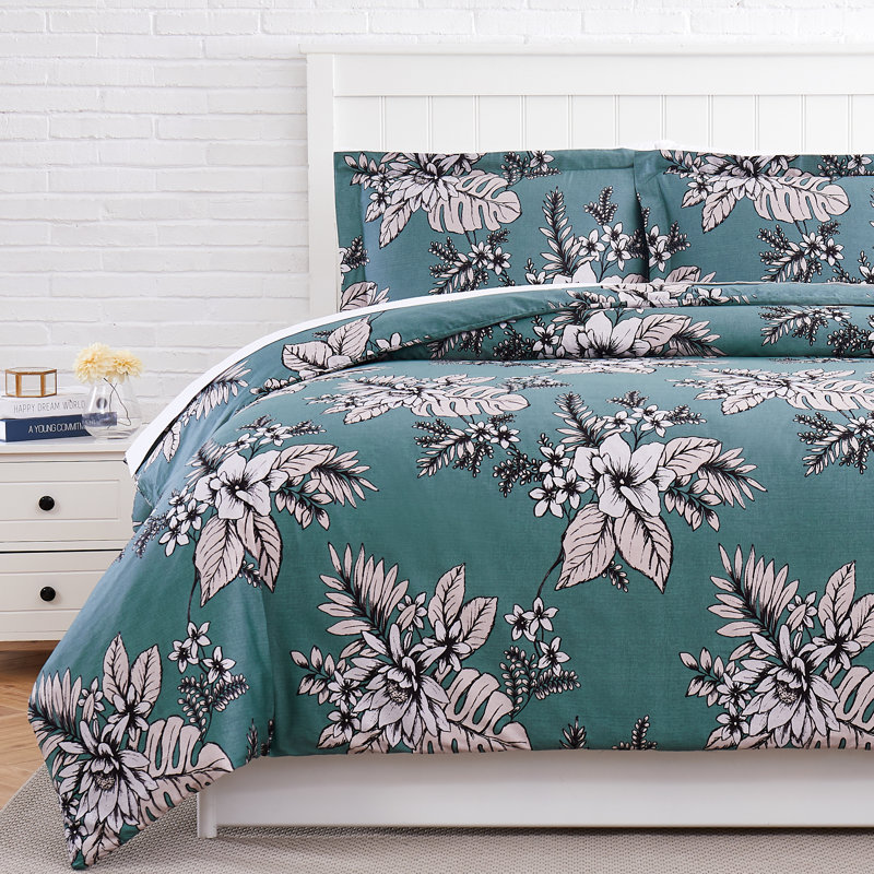 Flora Green Full/Queen Cotton Duvet Cover Set