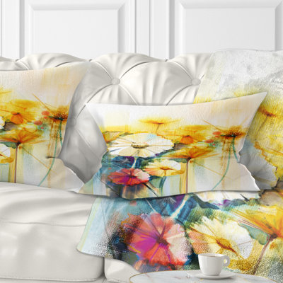 Bunch of White Yellow Flowers - Floral Printed Throw Pillow