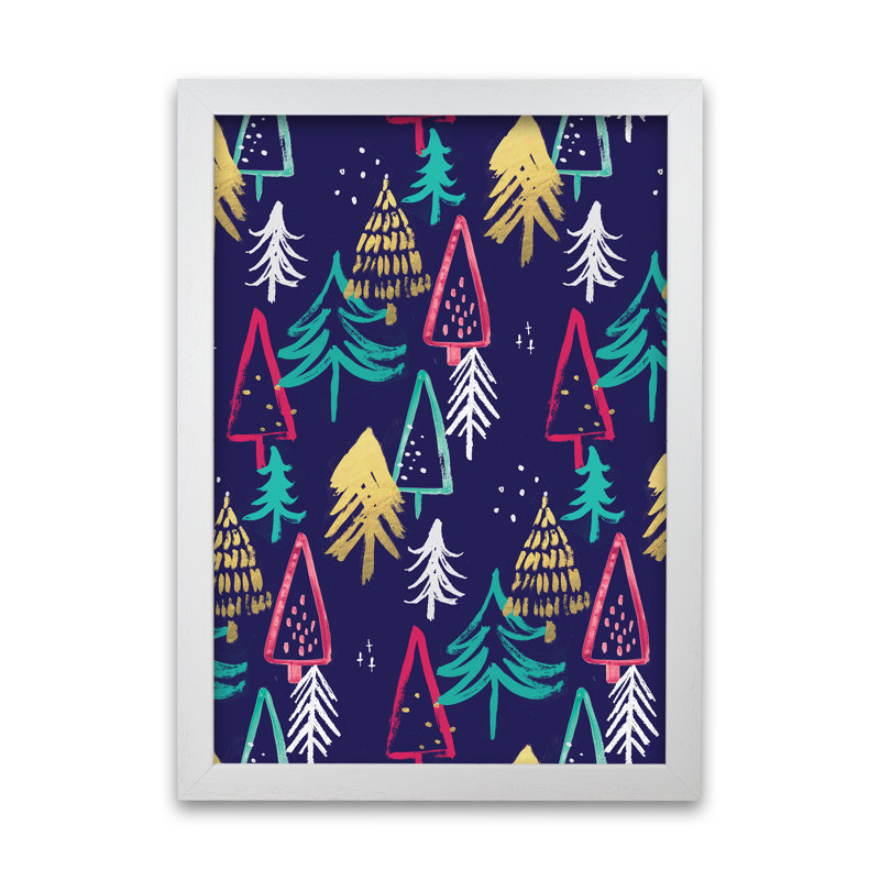 Christmas Trees Pattern by Laura Irwin - Print, 29.7cm H x 21cm W x 3cm D, Black Framed