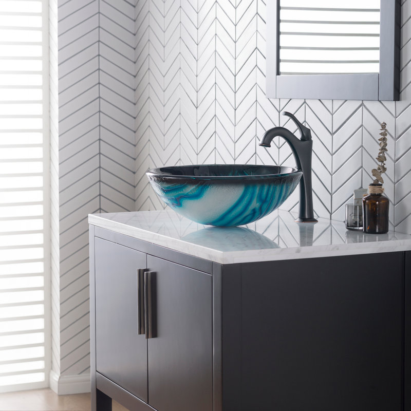 Lavabo de salle de bain vasque circulaire en verre avec robinet Nature Series, Bronze huilé