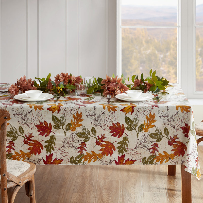 Vintage Leaves Floral Thanksgiving Plastic / Vinyl Tablecloth, 52" x 52"