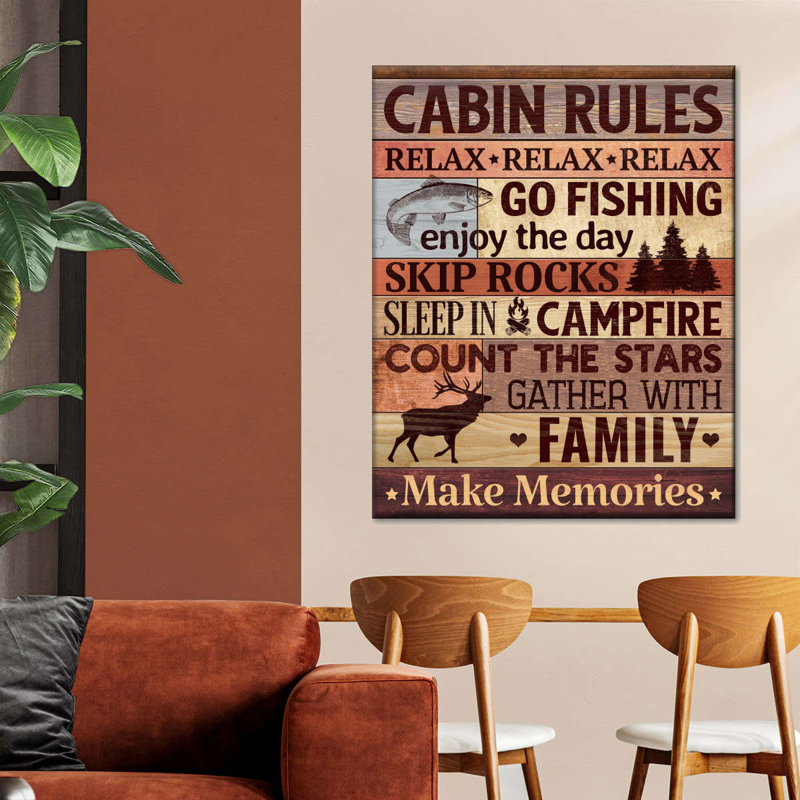 " Cabin Rules II ", 10" H x 8" W x 1" D