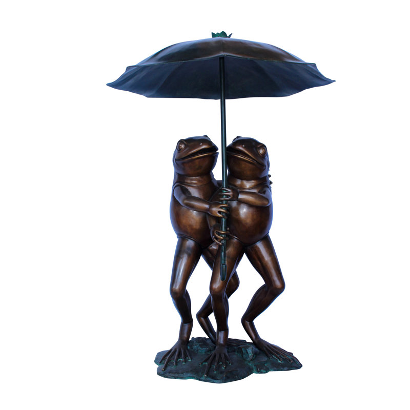 Fontaine en bronze, deux grenouilles avec parasol, collection Nifao, 33 po x 33 po x H 51 po