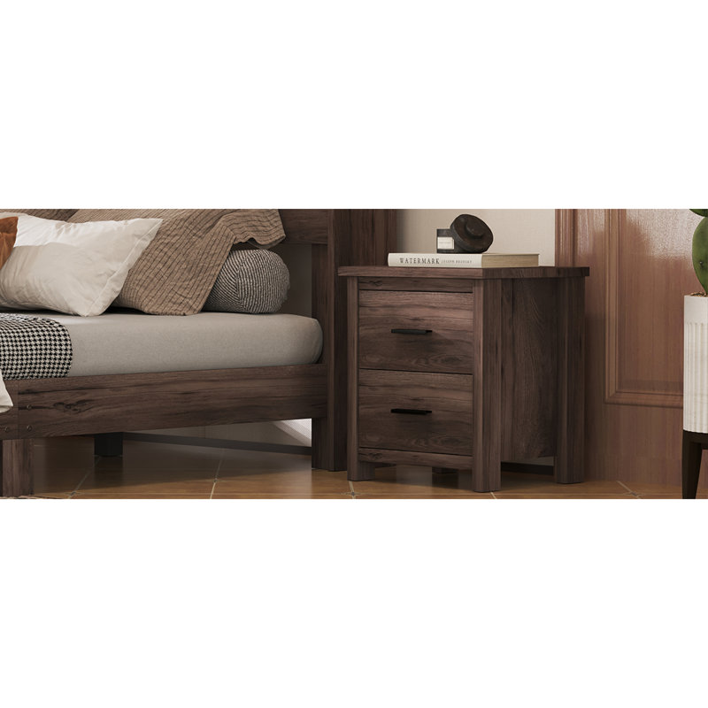Vintage Nightstand With Spacious Storage And Dark Walnut Finish