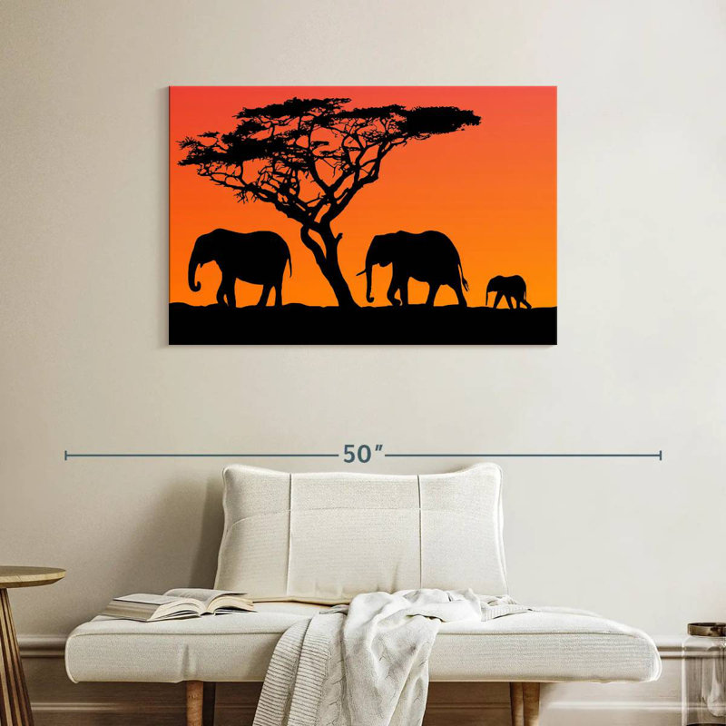 Orange Sunset Elephants, 26" H x 39" W