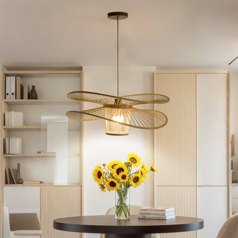 Luminaire suspendu en bambou tissé à la main en forme d'aile, Naturel