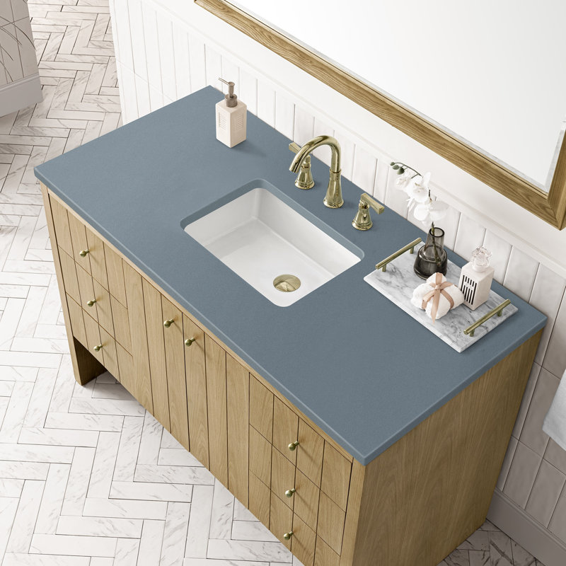 Hudson 48'' W Single Vanity, Cala Blue Quartz, 8" Widespread, Light Natural Oak